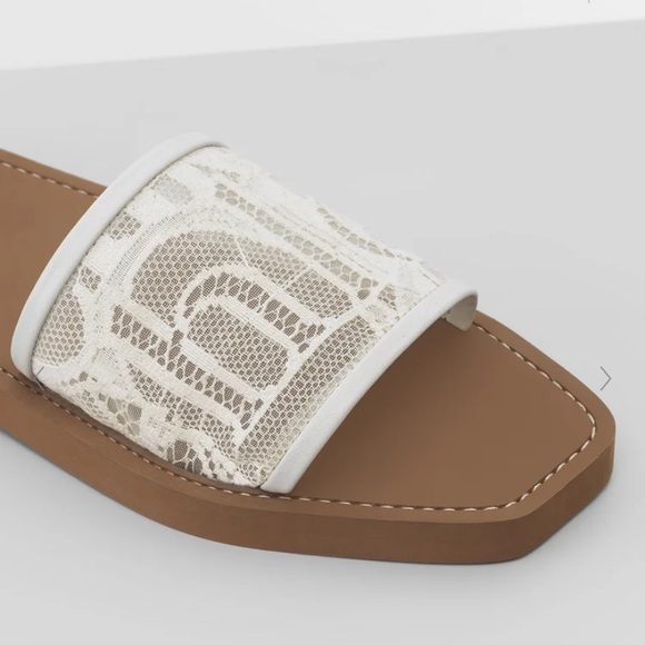 Chloe Woody Square Toe Lace Logo Slide Sandals - Picture 2 of 7
